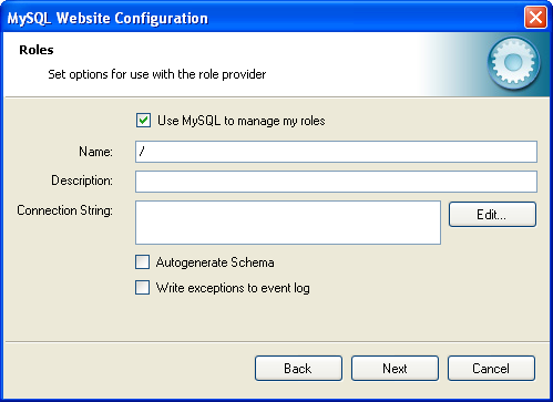 MySQL Website Configuration Tool -
          Roles
