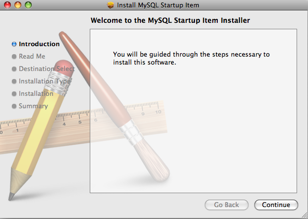 MySQL Startup Item Installer: Step
            1