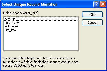 Linking Microsoft Access tables to
                MySQL tables, choosing unique record identifier