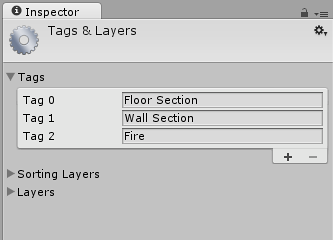 Inspector showing the Tags and Layers Project Settings panel